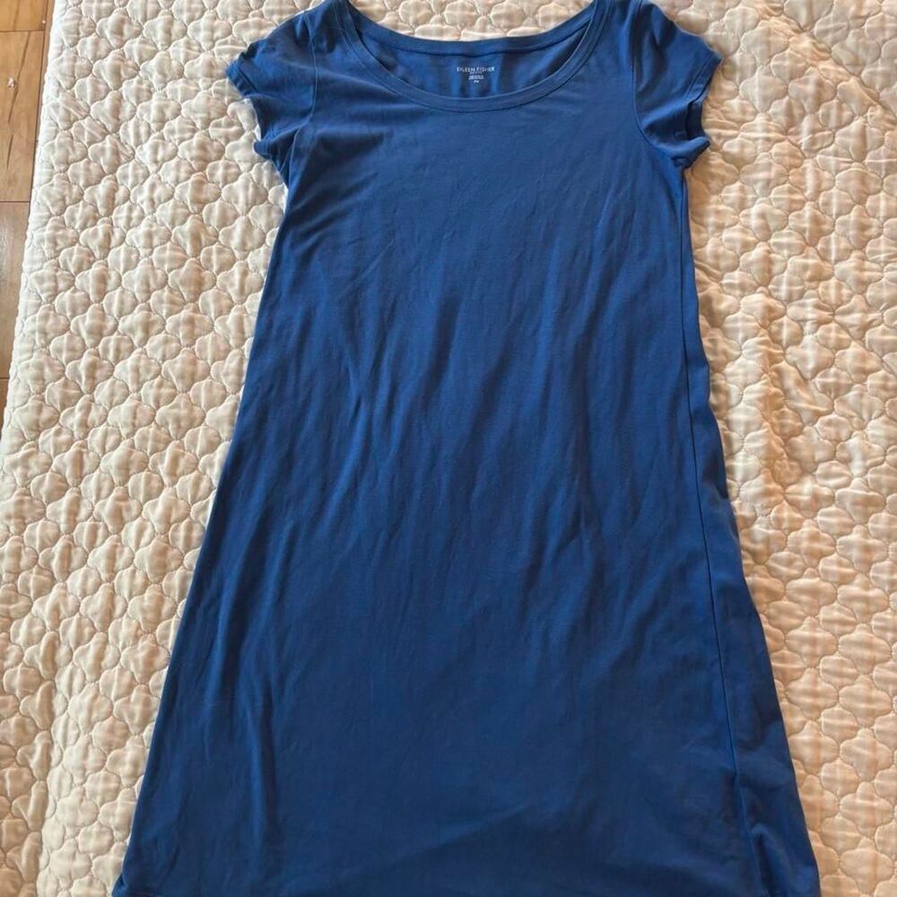 Eileen Fisher Women's Blue Cotton Short Sleeve T Shirt Dress Size PM Beachy